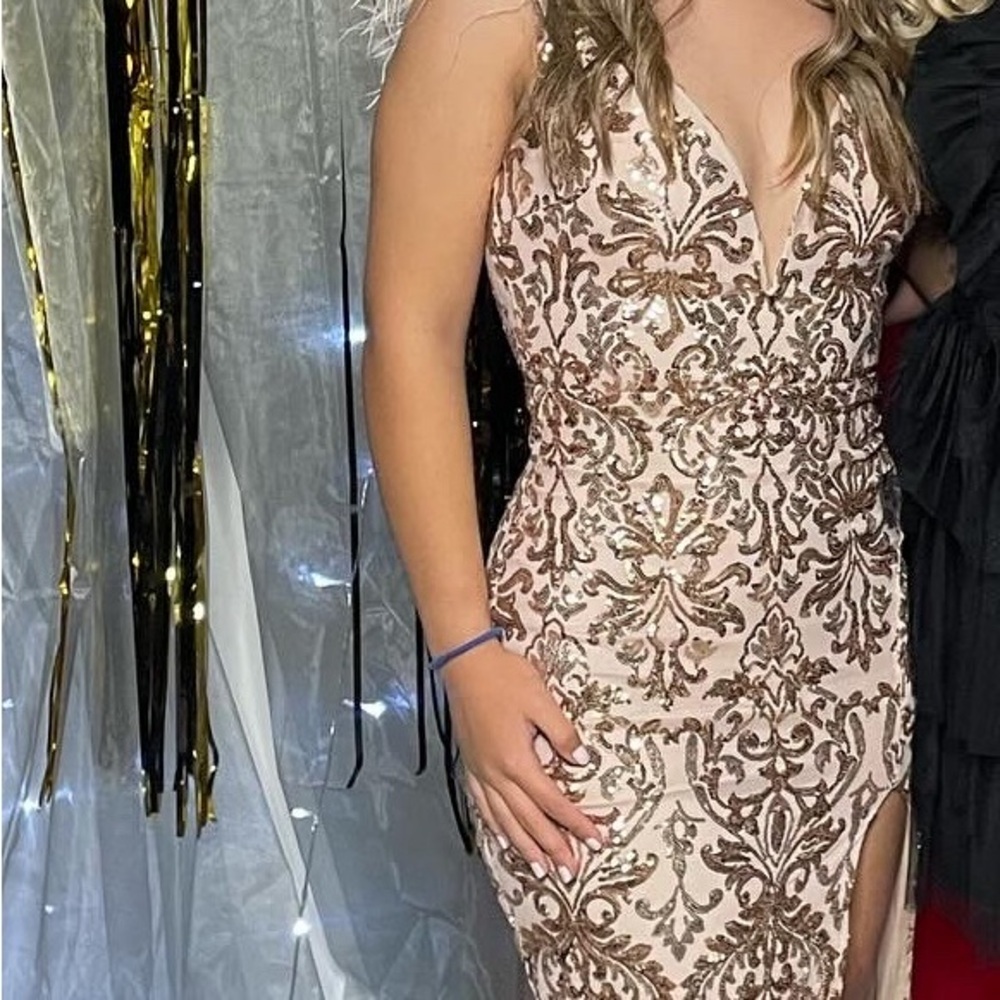 Gold Sequin Tiered Midi Dress